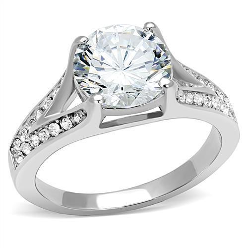 Women Stainless Steel Cubic Zirconia Ring TK3020 featuring a high-polished finish and clear round stones, showcasing elegance and durability.