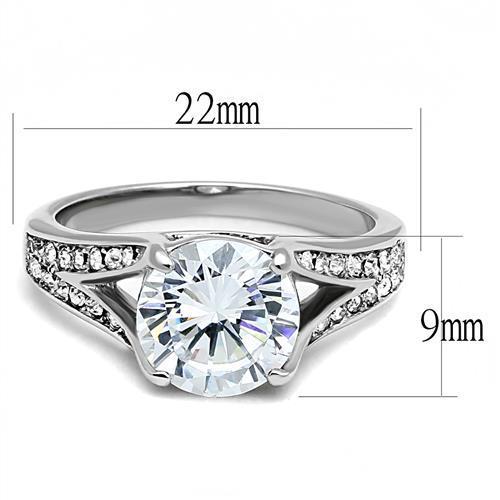 Women Stainless Steel Cubic Zirconia Ring TK3020 featuring a high-polished finish and clear round stones, showcasing elegance and durability.