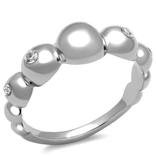 Elegant Women Stainless Steel Ring with Clear Cubic Zirconia, high-polished finish, perfect for everyday wear.