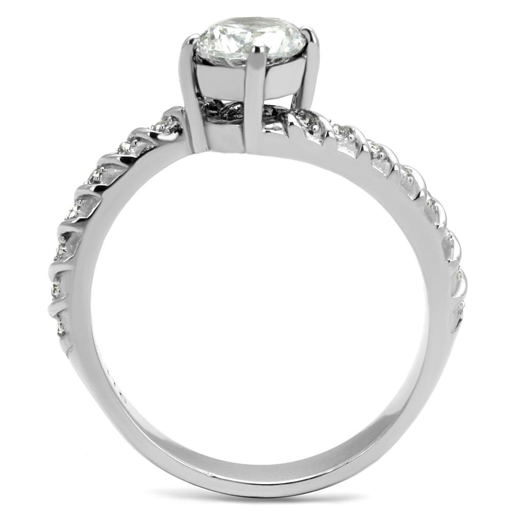 Elegant women's stainless steel ring with clear cubic zirconia stones, high-polished finish, perfect for everyday wear.