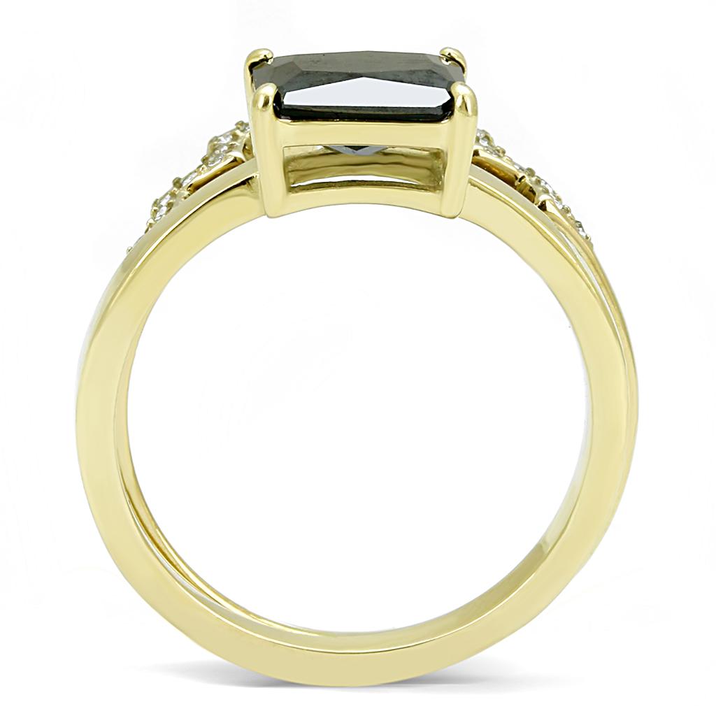 Elegant Women Stainless Steel Ring with Cubic Zirconia and Black Diamond accents, featuring IP Gold plating.