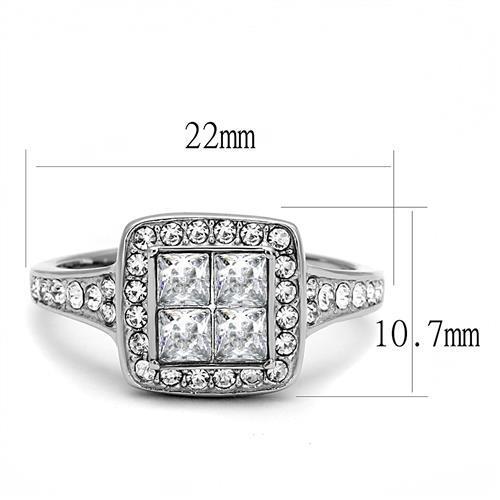 Elegant Women Stainless Steel Ring with Clear Cubic Zirconia, showcasing a high-polished finish and sparkling stones.