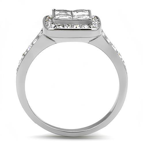 Elegant Women Stainless Steel Ring with Clear Cubic Zirconia, showcasing a high-polished finish and sparkling stones.