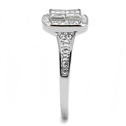 Elegant Women Stainless Steel Ring with Clear Cubic Zirconia, showcasing a high-polished finish and sparkling stones.