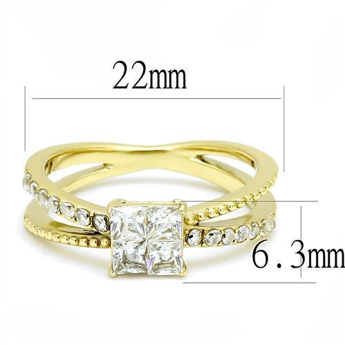 Women Stainless Steel Cubic Zirconia Ring TK3181 with clear stones and gold ion plating, showcasing elegance and style.