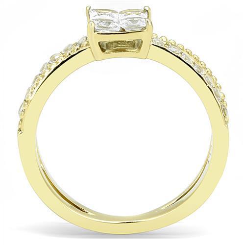 Women Stainless Steel Cubic Zirconia Ring TK3181 with clear stones and gold ion plating, showcasing elegance and style.