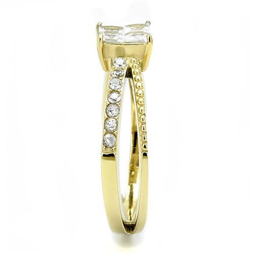 Women Stainless Steel Cubic Zirconia Ring TK3181 with clear stones and gold ion plating, showcasing elegance and style.