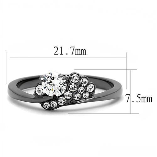 Women Stainless Steel Cubic Zirconia Ring with light black finish and clear round stones, showcasing elegance and style.