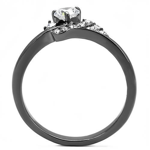 Women Stainless Steel Cubic Zirconia Ring with light black finish and clear round stones, showcasing elegance and style.