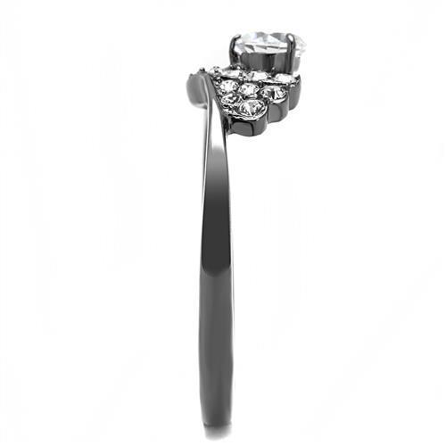 Women Stainless Steel Cubic Zirconia Ring with light black finish and clear round stones, showcasing elegance and style.