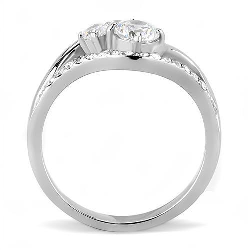 Women Stainless Steel Cubic Zirconia Ring TK3243 featuring a high-polished finish and clear round stones, perfect for elegant occasions.