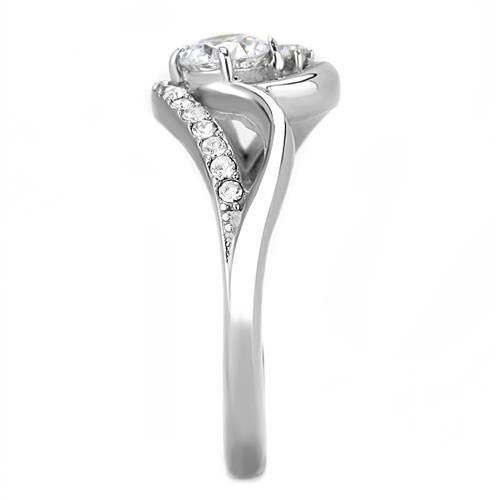 Women Stainless Steel Cubic Zirconia Ring TK3243 featuring a high-polished finish and clear round stones, perfect for elegant occasions.