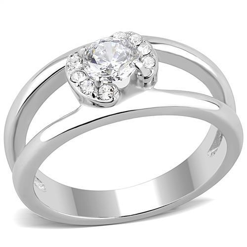 Elegant Women Stainless Steel Ring with Clear Cubic Zirconia, high-polished finish, showcasing a round stone design.