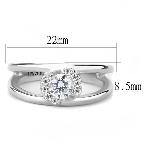 Elegant Women Stainless Steel Ring with Clear Cubic Zirconia, high-polished finish, showcasing a round stone design.