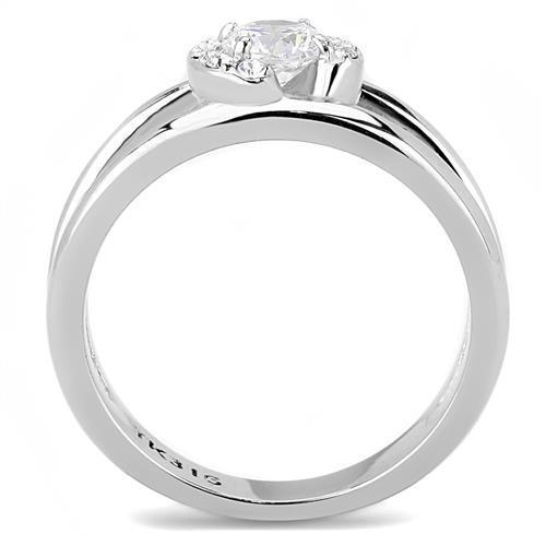 Elegant Women Stainless Steel Ring with Clear Cubic Zirconia, high-polished finish, showcasing a round stone design.