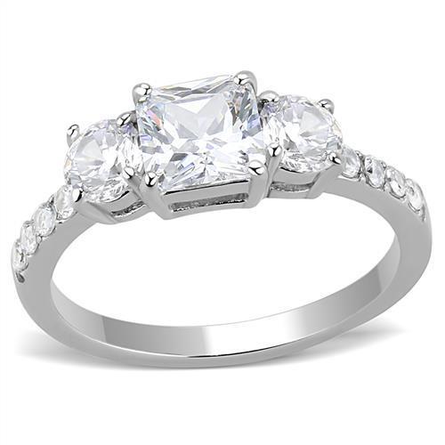 Women Stainless Steel Cubic Zirconia Ring TK3246 featuring a high-polished finish and clear cubic zirconia stones, elegantly designed for everyday wear.