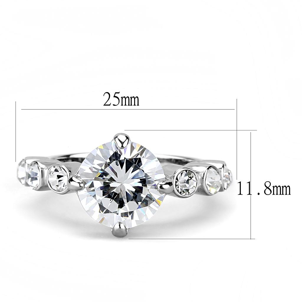 Elegant Women Stainless Steel Ring with clear cubic zirconia stones, featuring a high-polished finish and round design.