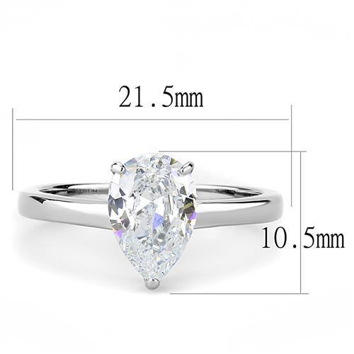 Elegant Women Stainless Steel Ring with Pear-Shaped Cubic Zirconia, high polished finish.