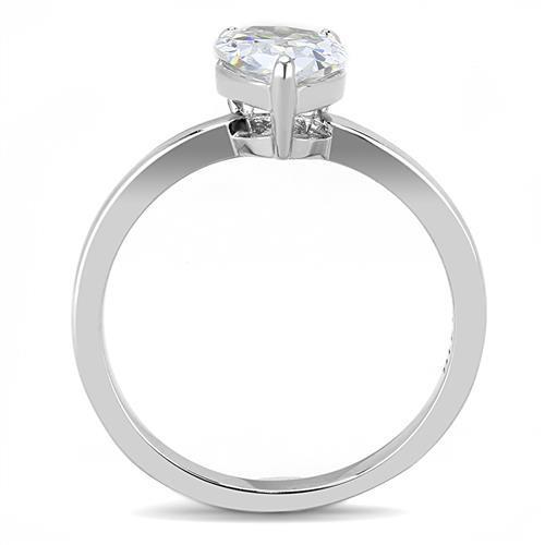 Elegant Women Stainless Steel Ring with Pear-Shaped Cubic Zirconia, high polished finish.