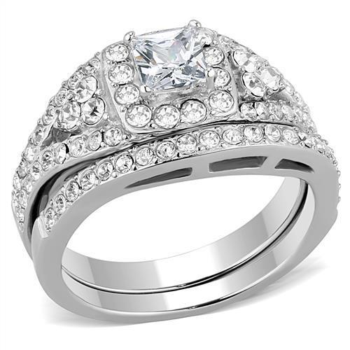 Women Stainless Steel Cubic Zirconia Ring TK3253 with high-polished finish and clear stones, showcasing elegance and durability.