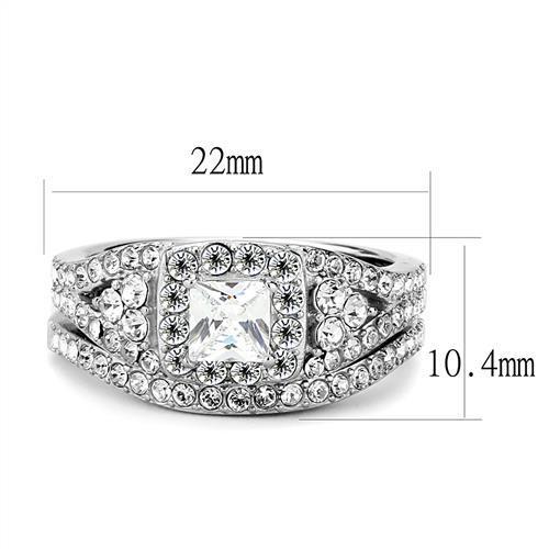 Women Stainless Steel Cubic Zirconia Ring TK3253 with high-polished finish and clear stones, showcasing elegance and durability.