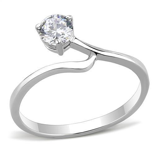 Elegant Women Stainless Steel Ring with Clear Round Cubic Zirconia, high-polished finish, showcasing its stunning design.