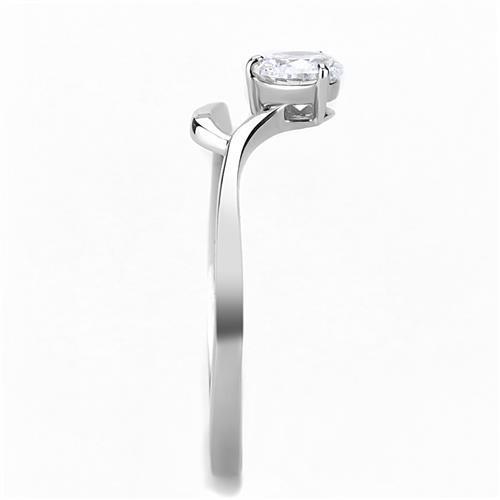 Elegant Women Stainless Steel Ring with Clear Round Cubic Zirconia, high-polished finish, showcasing its stunning design.