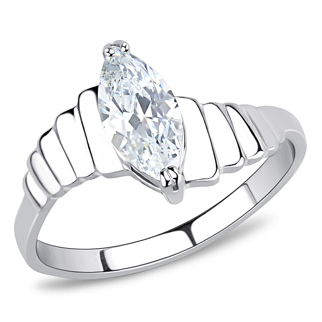 Elegant women's stainless steel ring featuring clear cubic zirconia stones, high-polished finish, perfect for any occasion.