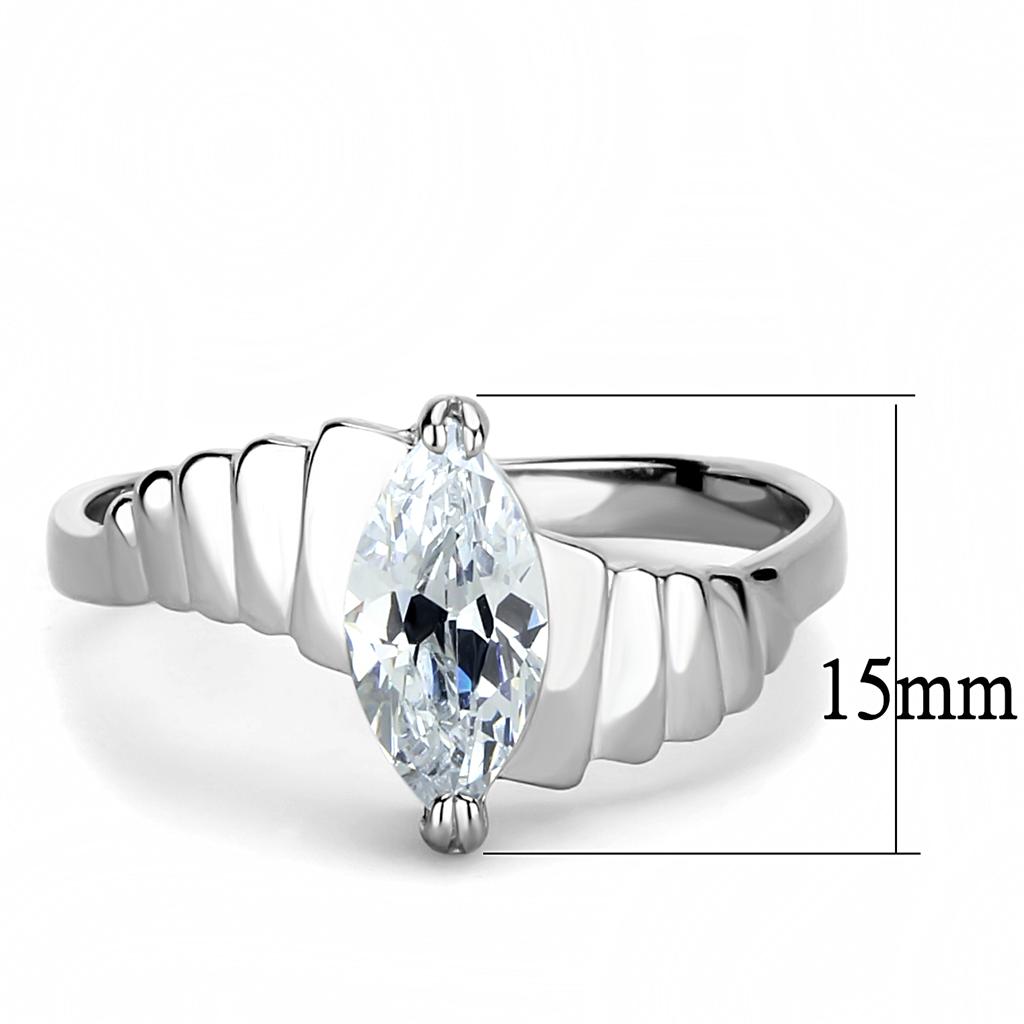 Elegant women's stainless steel ring featuring clear cubic zirconia stones, high-polished finish, perfect for any occasion.