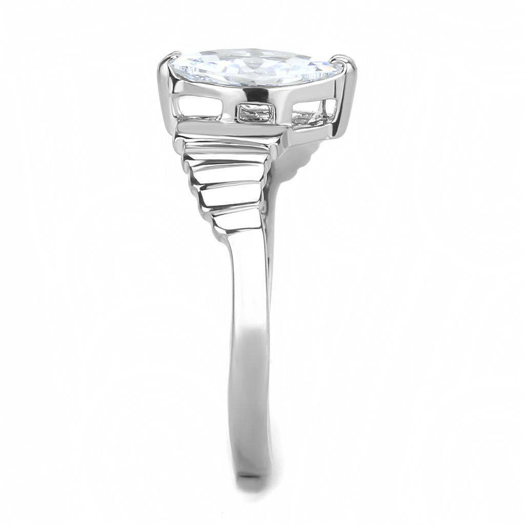 Elegant women's stainless steel ring featuring clear cubic zirconia stones, high-polished finish, perfect for any occasion.