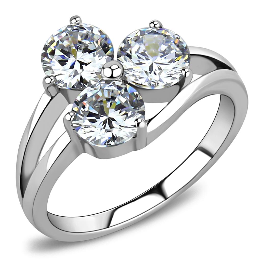 Elegant Women Stainless Steel Ring with Clear Round Cubic Zirconia, high-polished finish, perfect for any occasion.