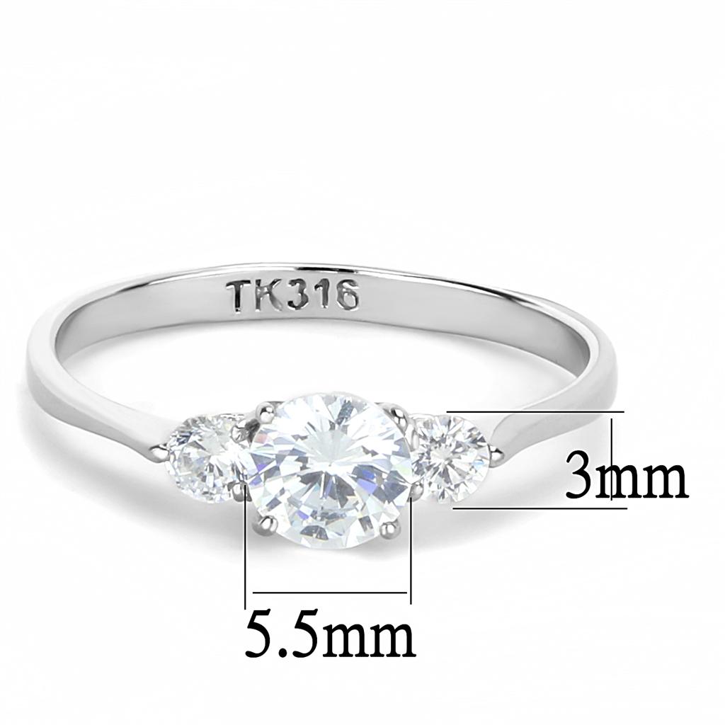 Elegant Women Stainless Steel Ring with Clear Cubic Zirconia, featuring a high-polished finish and round design.