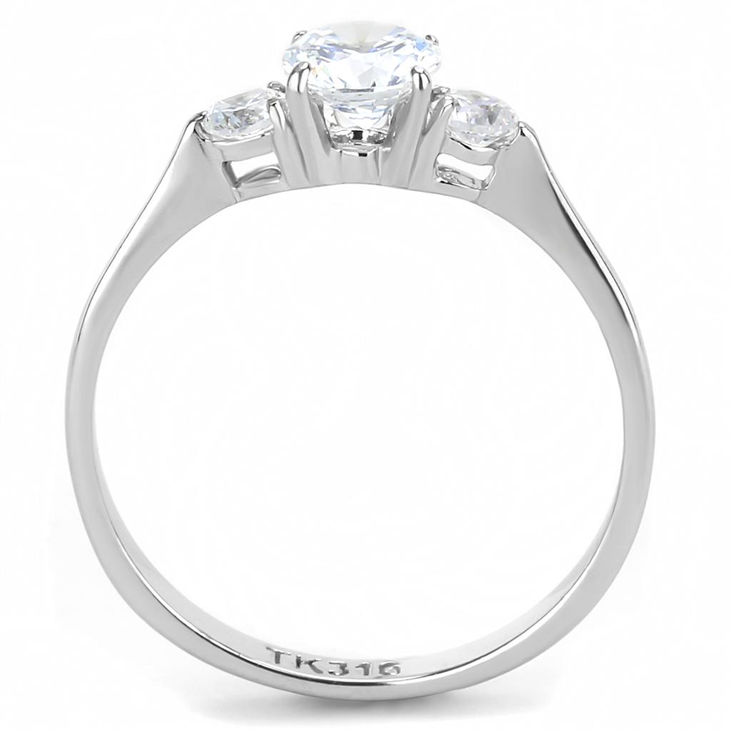 Elegant Women Stainless Steel Ring with Clear Cubic Zirconia, featuring a high-polished finish and round design.