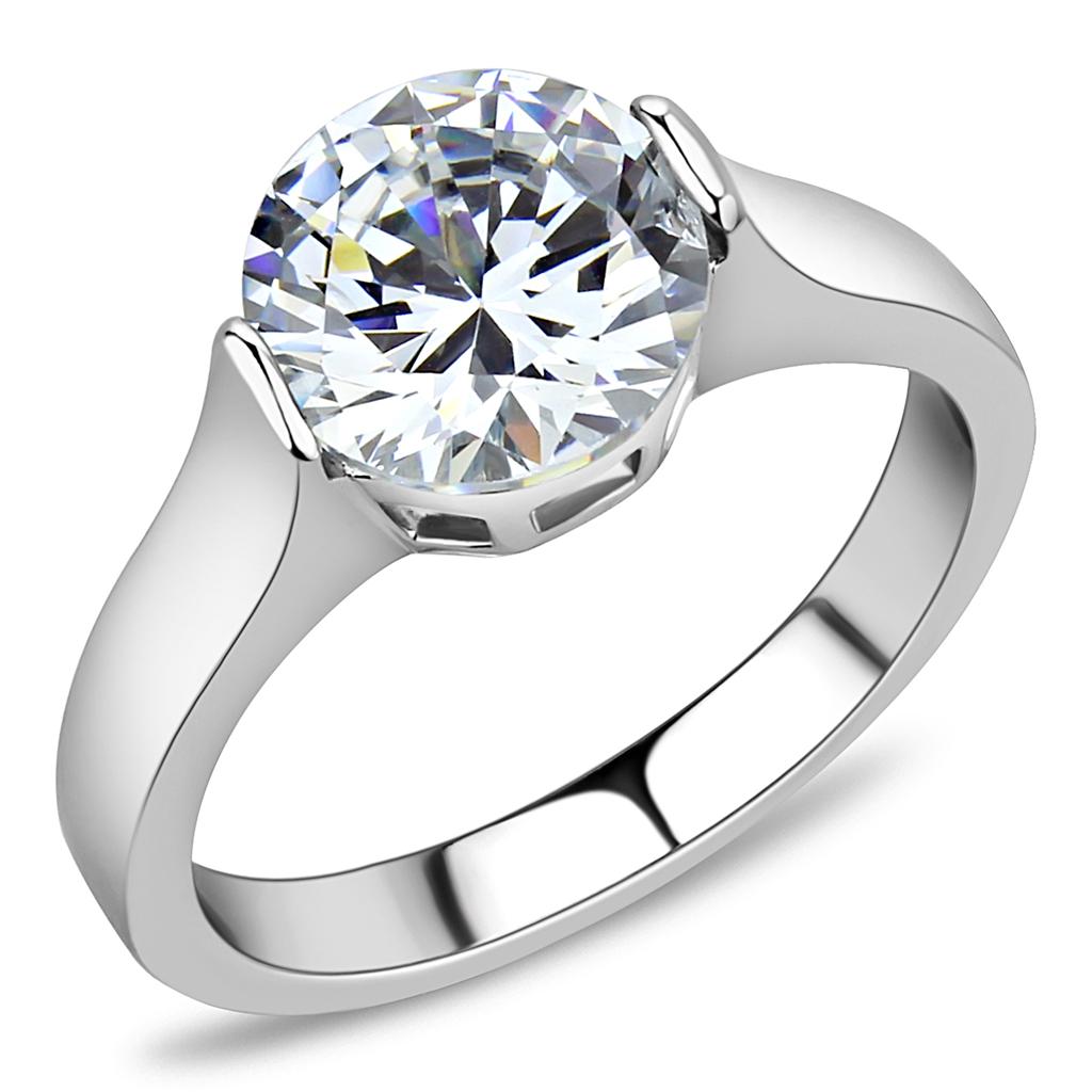 Elegant Women Stainless Steel Ring with Clear Round Cubic Zirconia, high-polished finish, perfect for any occasion.