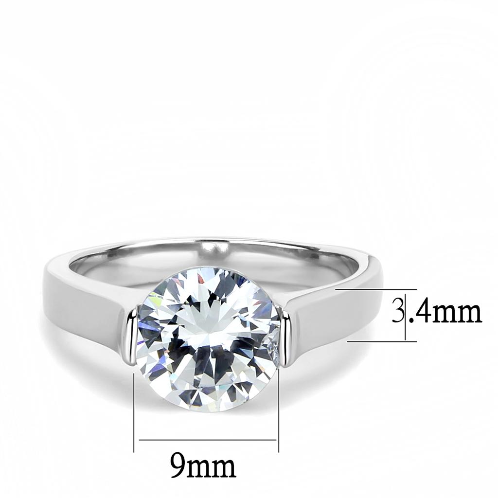 Elegant Women Stainless Steel Ring with Clear Round Cubic Zirconia, high-polished finish, perfect for any occasion.