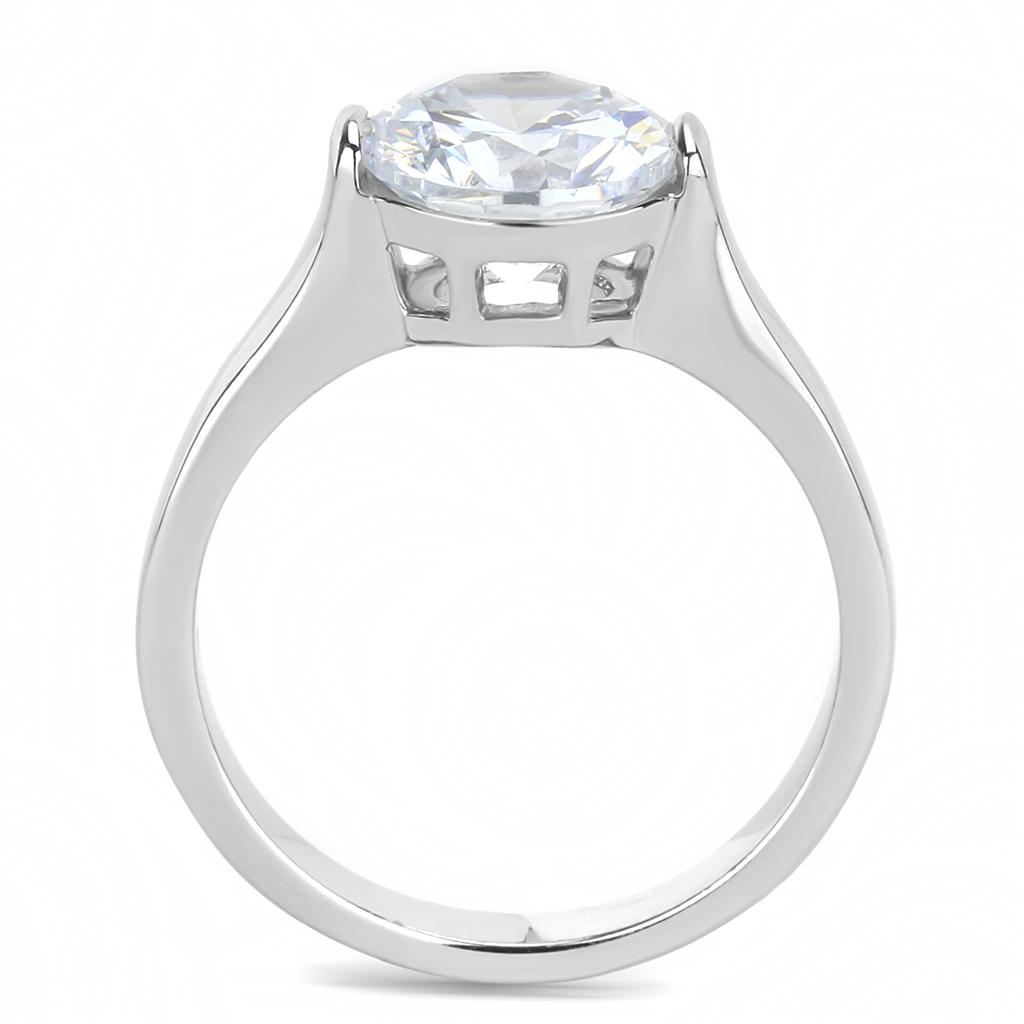 Elegant Women Stainless Steel Ring with Clear Round Cubic Zirconia, high-polished finish, perfect for any occasion.