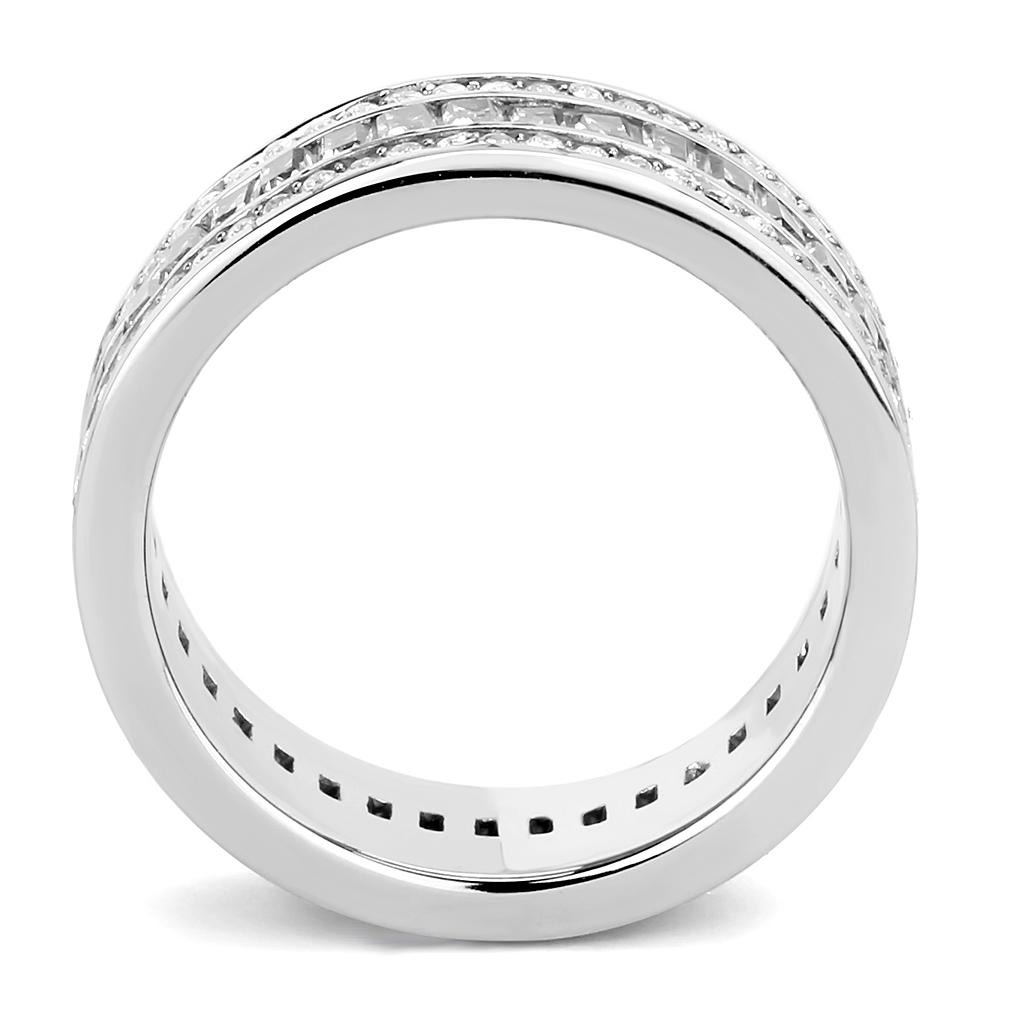 Elegant Women Stainless Steel Ring with Clear Cubic Zirconia, high-polished finish, showcasing its brilliance and design.