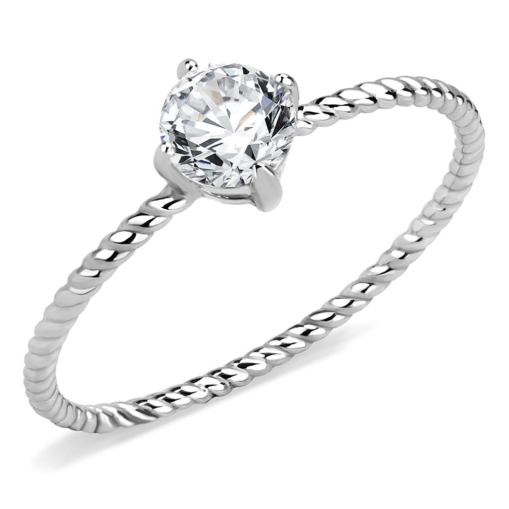 Women Stainless Steel Cubic Zirconia Ring TK3604 featuring a clear round stone set in a sleek stainless steel band.