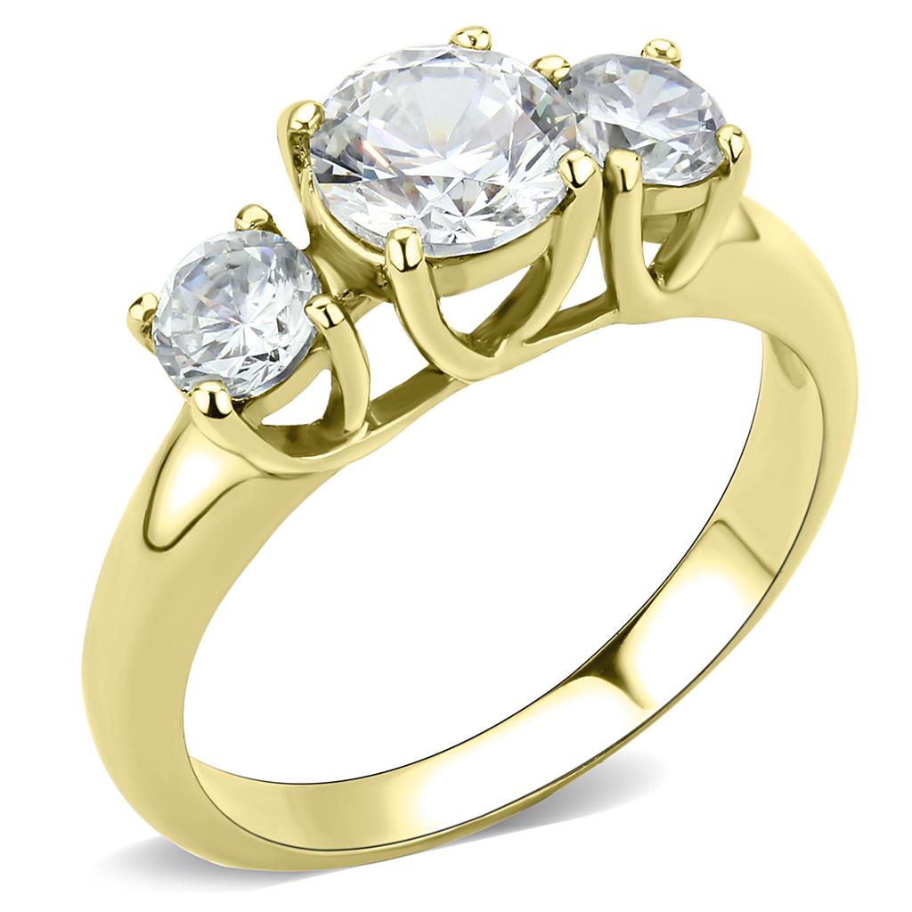 Elegant Women Stainless Steel Ring with Cubic Zirconia stones and IP Gold finish.