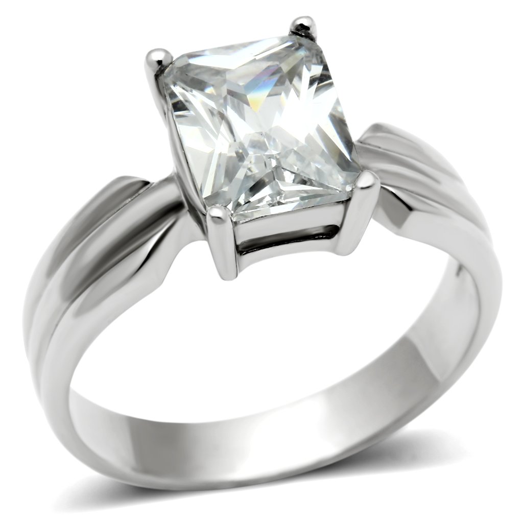 Elegant Women Stainless Steel Ring with Clear Cubic Zirconia stones, showcasing a high-polished finish.