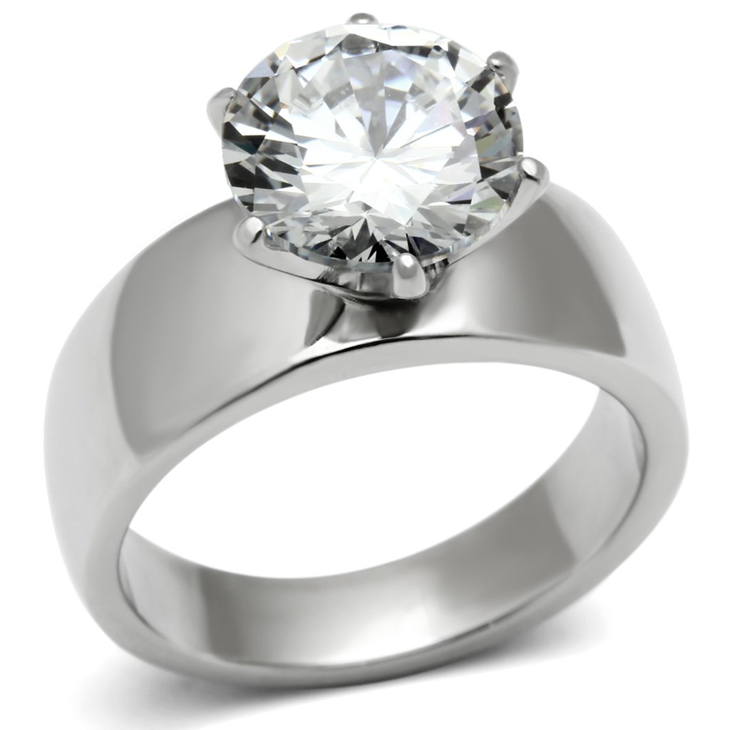 Elegant Women Stainless Steel Ring with Clear Cubic Zirconia, showcasing a high-polished finish and sparkling stones.