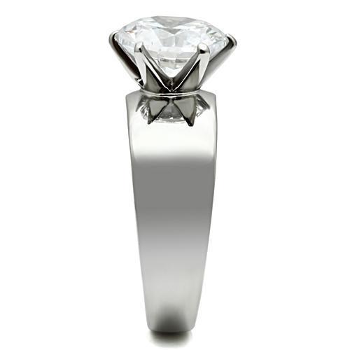 Elegant Women Stainless Steel Ring with Clear Cubic Zirconia, showcasing a high-polished finish and sparkling stones.