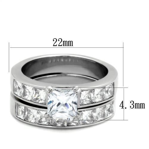 Elegant Women Stainless Steel Ring with Clear Cubic Zirconia Stones, high-polished finish, showcasing its stunning design.