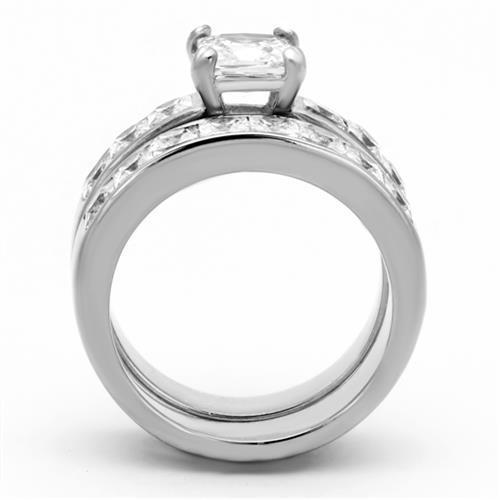 Elegant Women Stainless Steel Ring with Clear Cubic Zirconia Stones, high-polished finish, showcasing its stunning design.