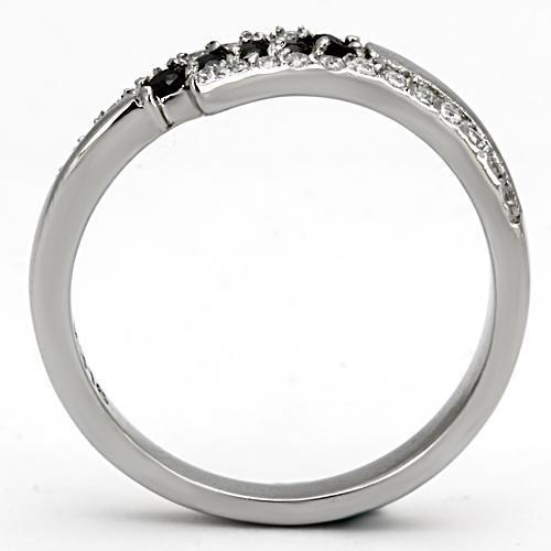 Women Stainless Steel Cubic Zirconia Ring TK996 featuring black diamond accents and a high polished finish.