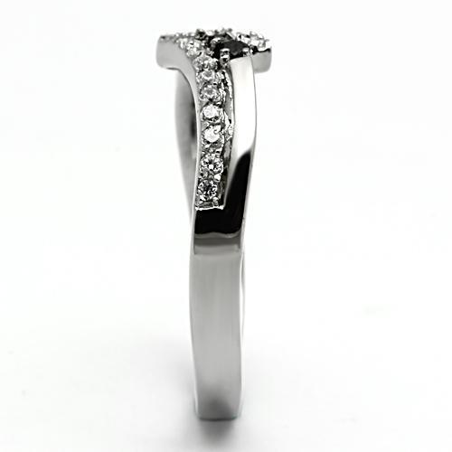 Women Stainless Steel Cubic Zirconia Ring TK996 featuring black diamond accents and a high polished finish.