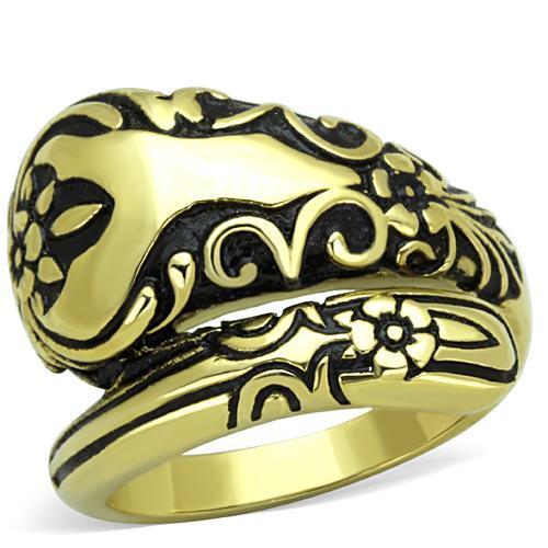 Women Stainless Steel Epoxy Ring TK1713 with jet epoxy finish and IP gold plating, showcasing elegance and durability.