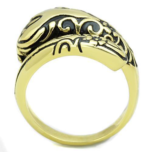 Women Stainless Steel Epoxy Ring TK1713 with jet epoxy finish and IP gold plating, showcasing elegance and durability.