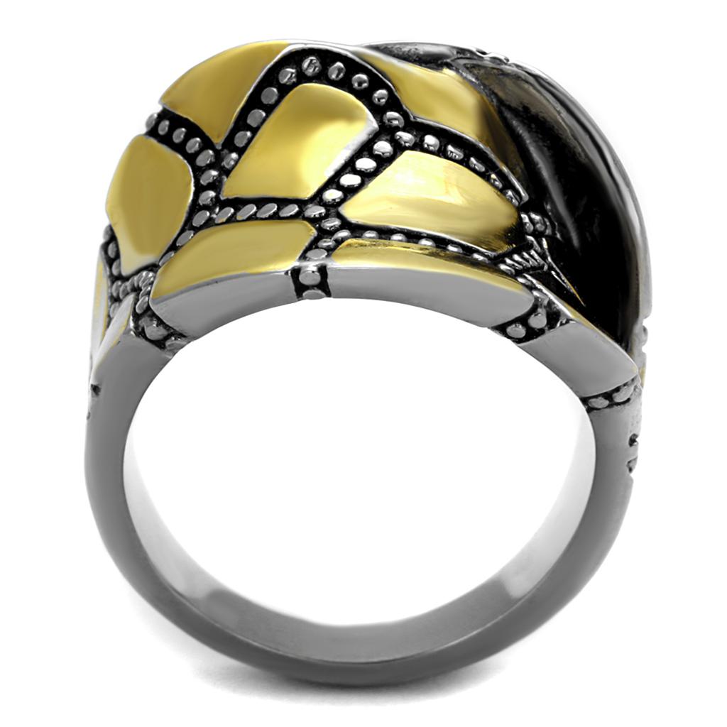 Women Stainless Steel Epoxy Ring TK2368 featuring a two-tone IP gold finish and jet epoxy detailing.