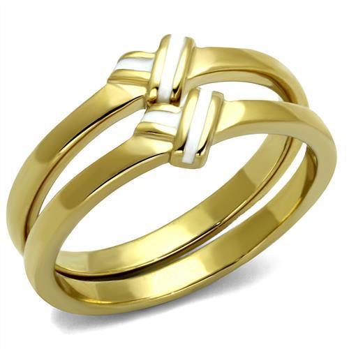 Elegant Women Stainless Steel Epoxy Ring TK2494 with IP Gold finish and white epoxy inlay.